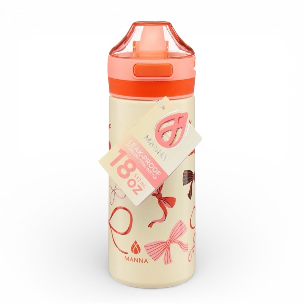 Manna 18oz Cream and Coral Bow Insulated Water Bottle